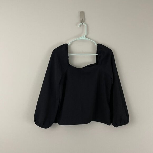 Madewell Crepe Square Neck Puff Sleeve Top in True Black Size Small - Picture 1 of 6